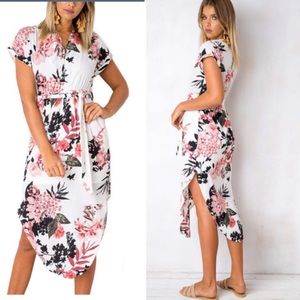floral maxi dress with slit and tie waist